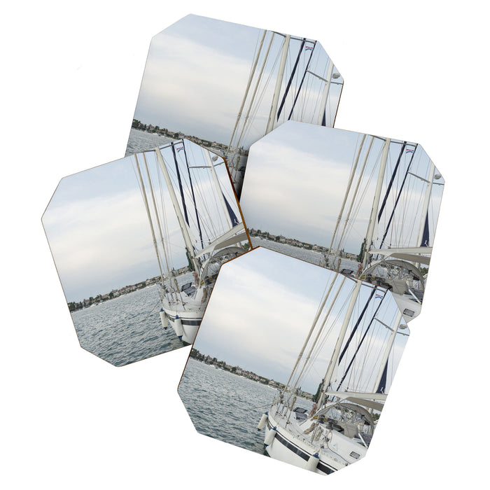 Sailboat in Croatian Harbor - Nautical Travel Photography  Coaster Gallery Image 1