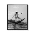 Space Surfer - Black And White - Futuristic Surf Photo Art Print - Astronaut Riding a Wave Framed Canvas Print Gallery Image 8