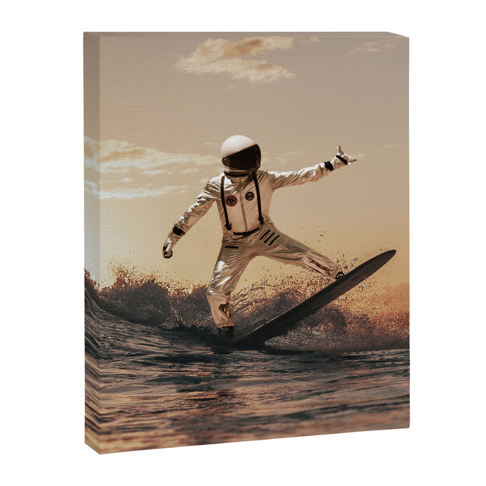 Space Surfer - Futuristic Surf Photo Art Print - Astronaut Riding a Wave Canvas Print Gallery Image 1