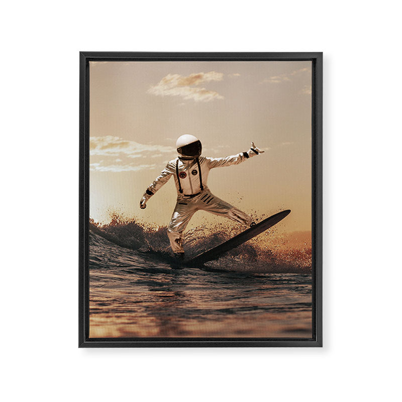 Space Surfer - Futuristic Surf Photo Art Print - Astronaut Riding a Wave Framed Canvas Print Gallery Image 3