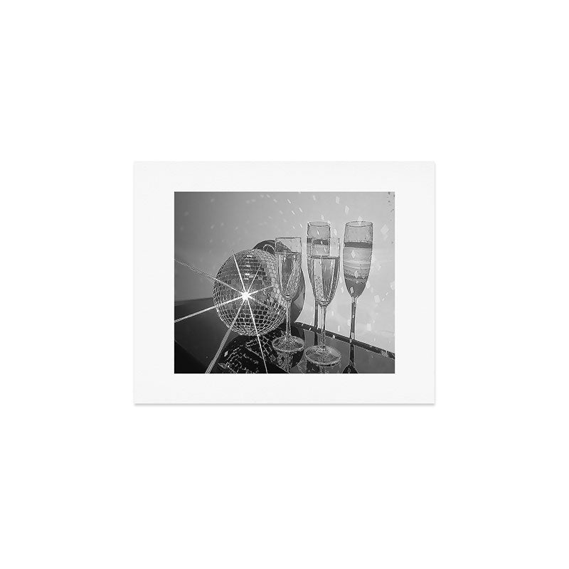 Sparkling Disco Ball Champagne Glasses Retro Black and White Party  Photography Wall Decor Art Print Gallery Image 1