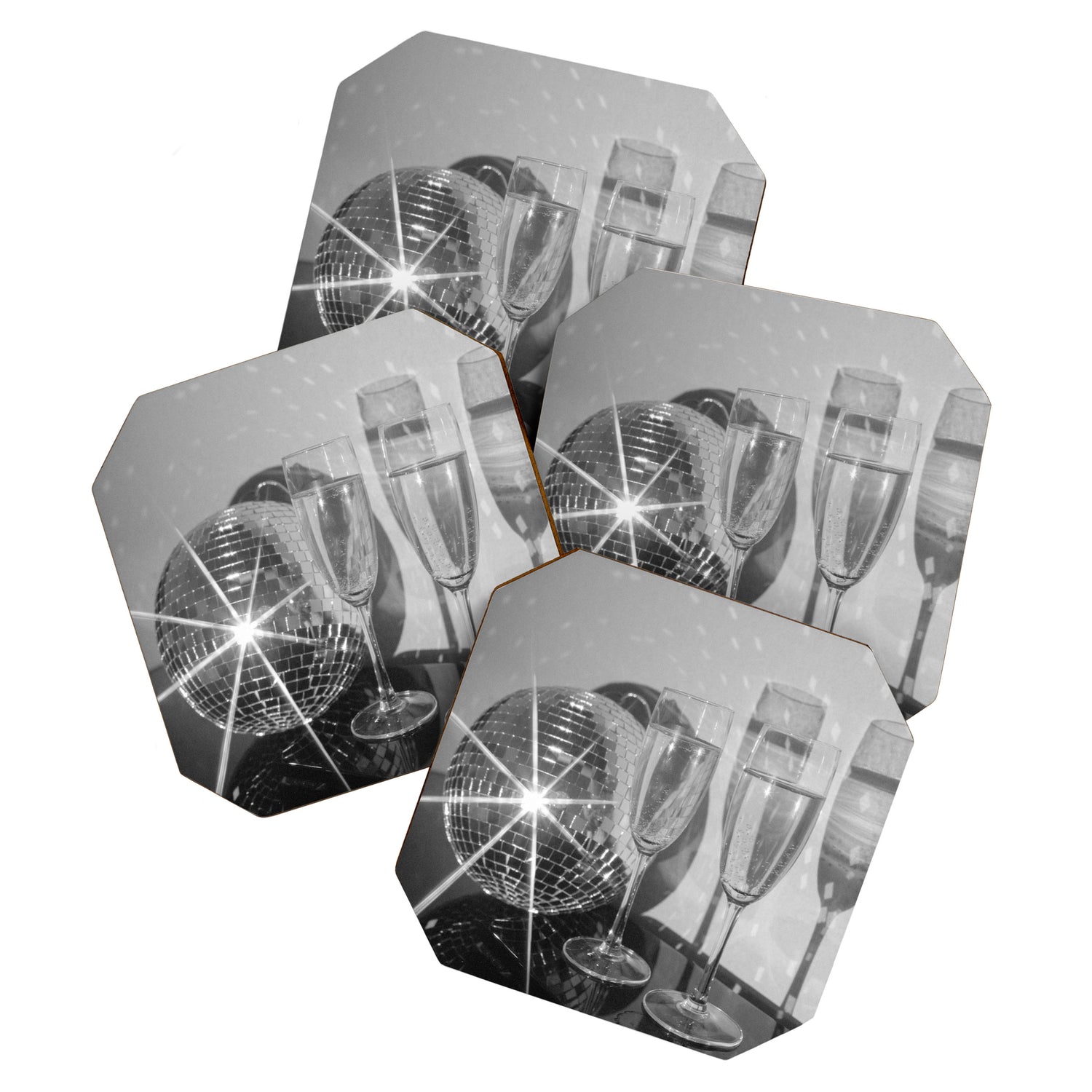 Sparkling Disco Ball Champagne Glasses Retro Black and White Party  Photography Wall Decor Coaster Gallery Image 1