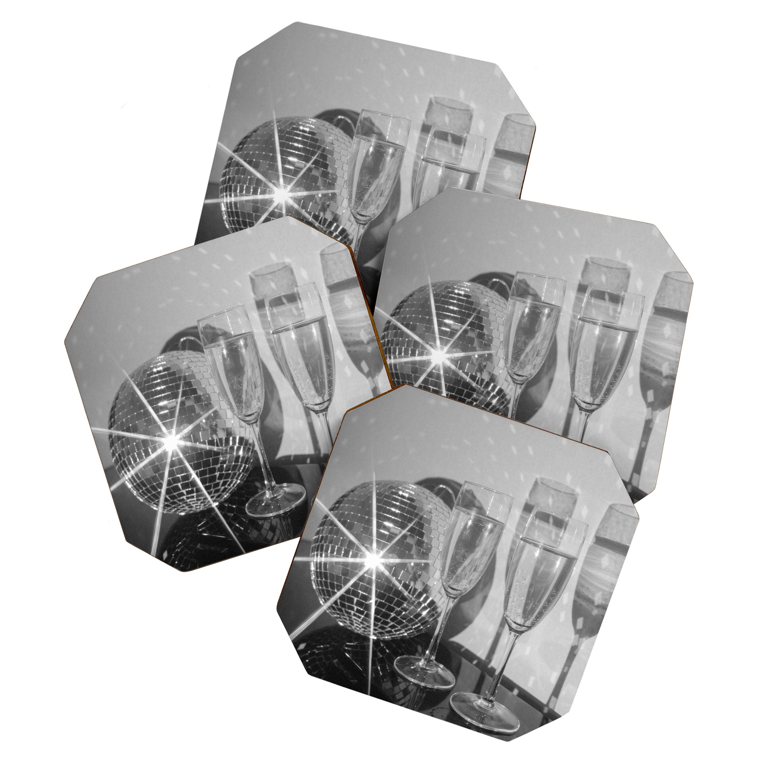 Sparkling Disco Ball Champagne Glasses Retro Black and White Party  Photography Wall Decor Coaster Gallery Image 1