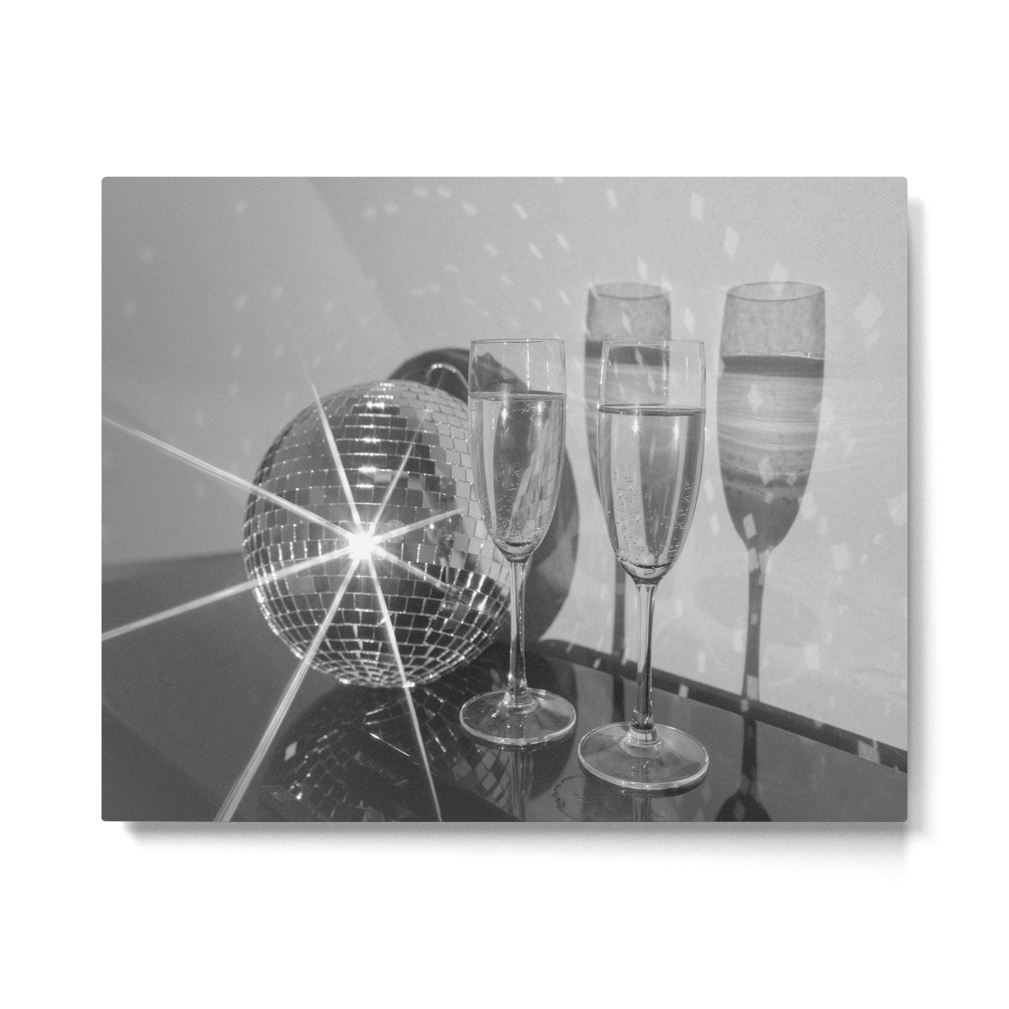 Sparkling Disco Ball Champagne Glasses Retro Black and White Party  Photography Wall Decor Metal Print Gallery Image 6
