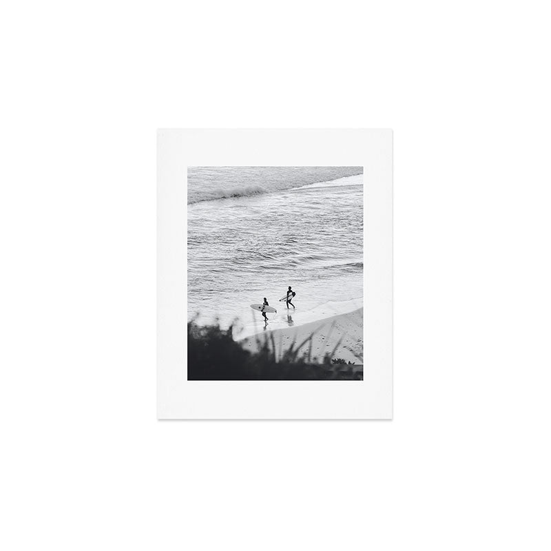 Surfers | Minimalist Black White Photography | Ocean Beach Travel Photo Art Print Gallery Image 1