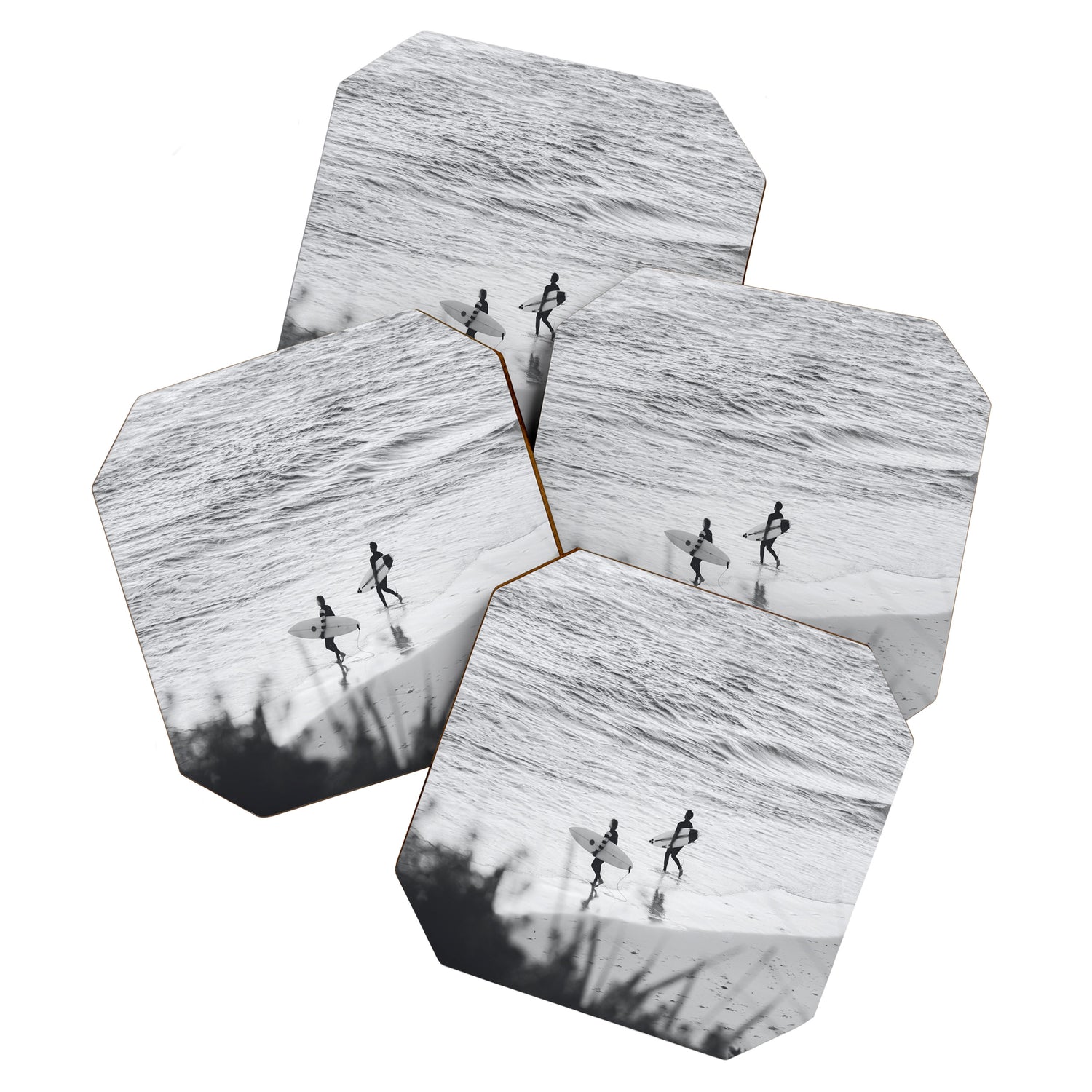Surfers | Minimalist Black White Photography | Ocean Beach Travel Photo Coaster Gallery Image 1