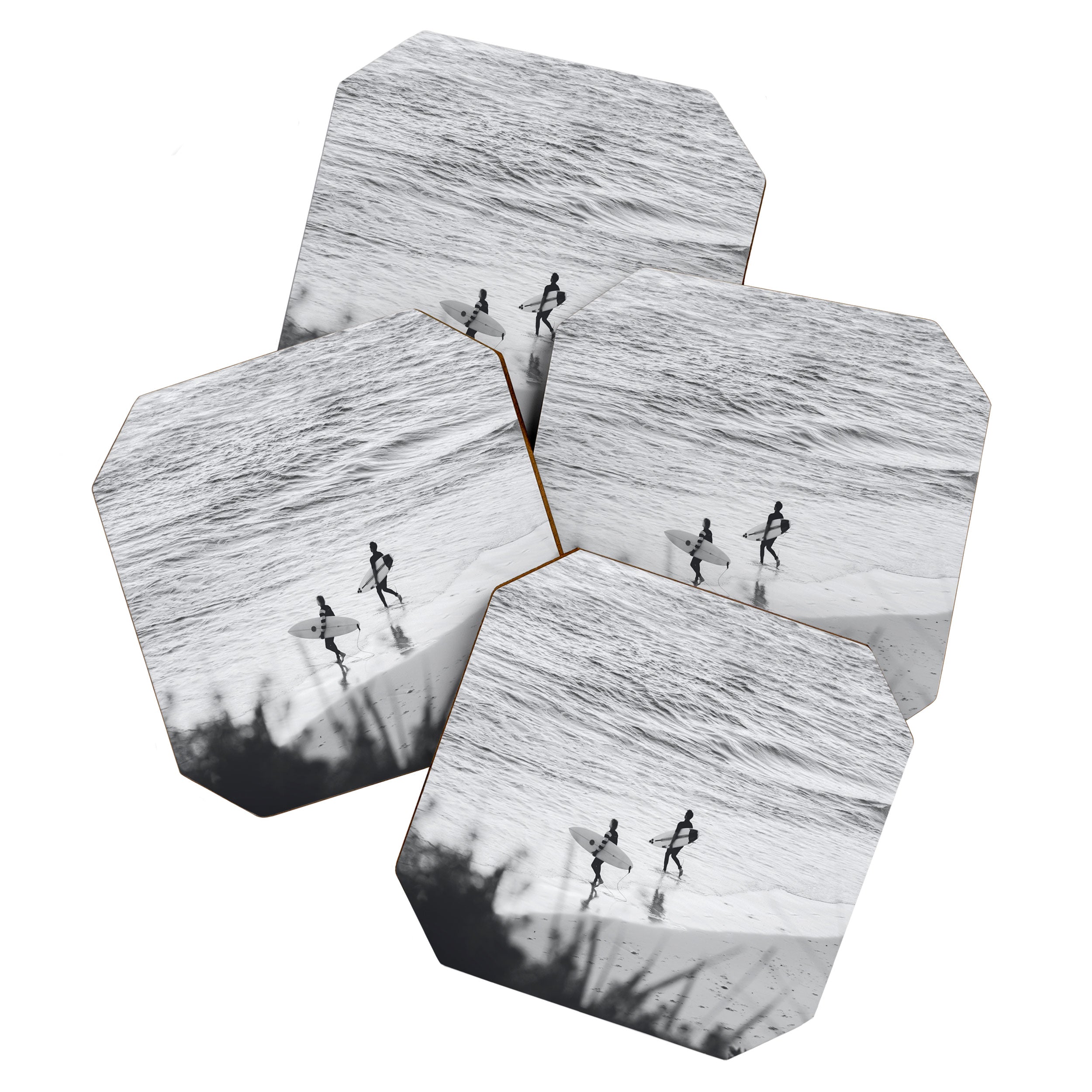 Surfers | Minimalist Black White Photography | Ocean Beach Travel Photo Coaster Gallery Image 1