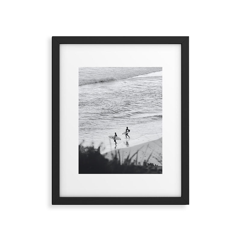 Surfers | Minimalist Black White Photography | Ocean Beach Travel Photo Framed Art Print Gallery Image 5