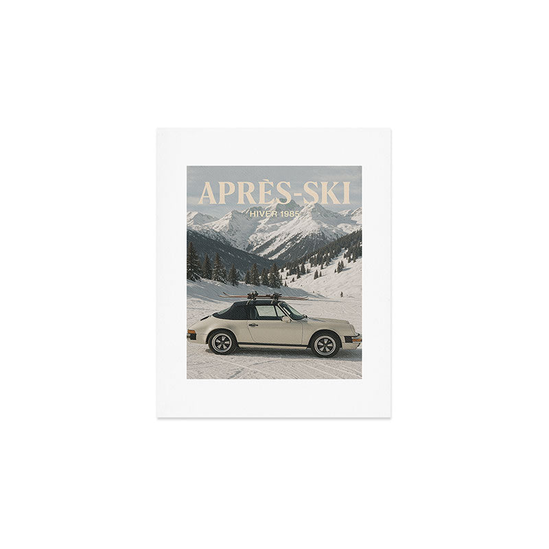 Vintage Apres Ski Alpine Mountains Classic Car  Art Print Gallery Image 1