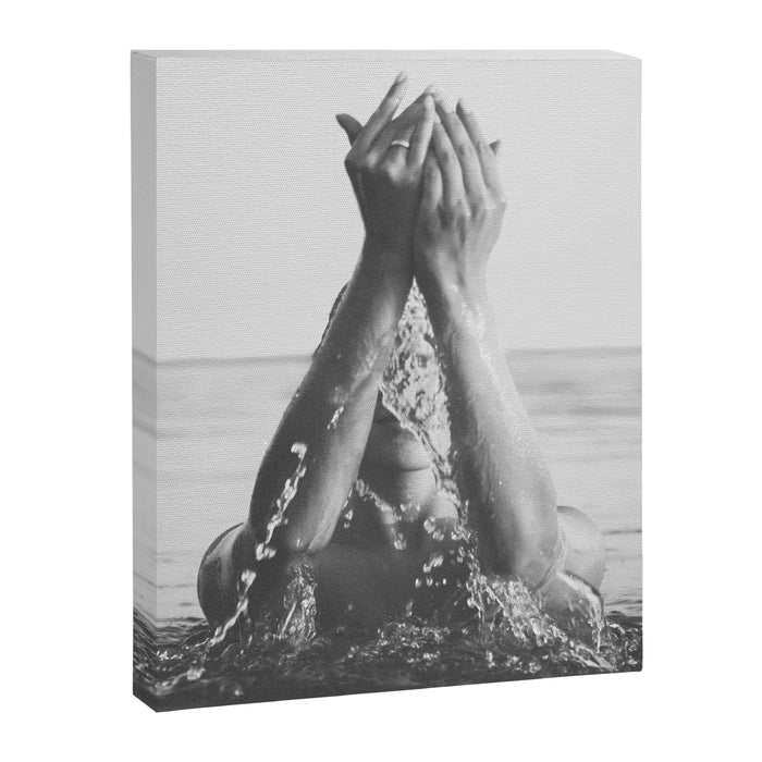 Wild and free, just like the sea - Female portrait black and white photography - photograph Canvas Print Gallery Image 1