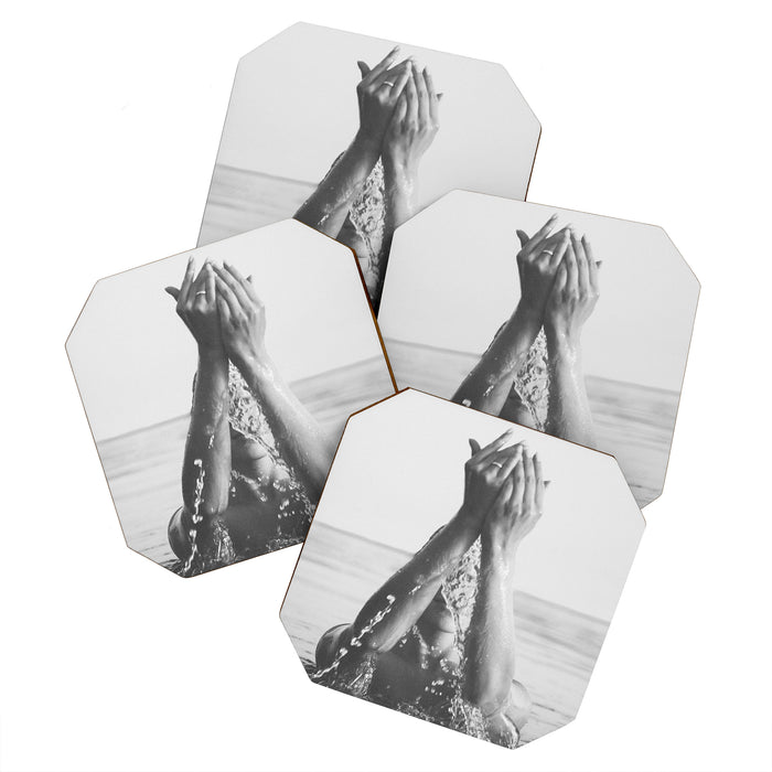 Wild and free, just like the sea - Female portrait black and white photography - photograph Coaster Gallery Image 1