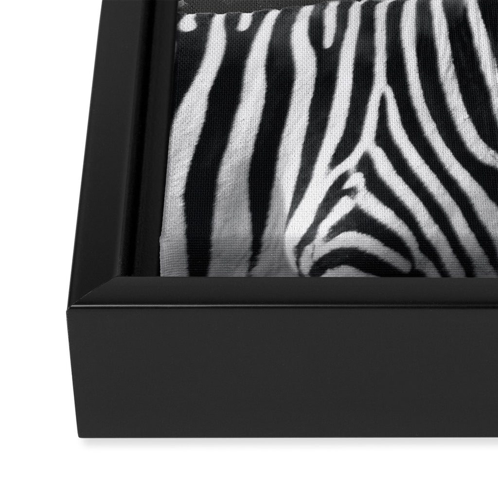 Zebra In The City - Black And White Photography Collage Framed Canvas Print Gallery Image 3