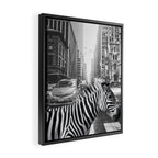 Zebra In The City - Black And White Photography Collage Framed Canvas Print Gallery Image 2