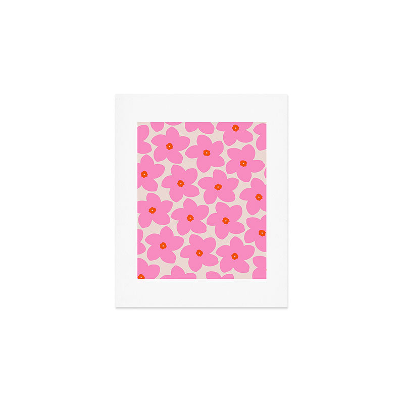 Abstract Retro Flower Pink Orange And Neutral Print Preppy Modern Floral Art Print Gallery Image 1
