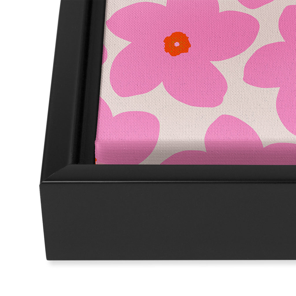 Abstract Retro Flower Pink Orange And Neutral Print Preppy Modern Floral Framed Canvas Print Gallery Image 3