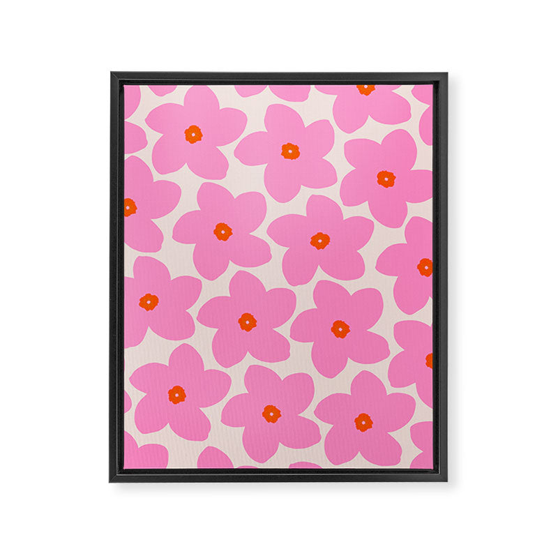 Abstract Retro Flower Pink Orange And Neutral Print Preppy Modern Floral Framed Canvas Print Gallery Image 6