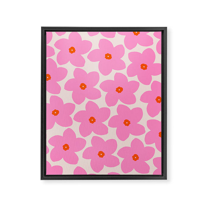 Abstract Retro Flower Pink Orange And Neutral Print Preppy Modern Floral Framed Canvas Print Gallery Image 1
