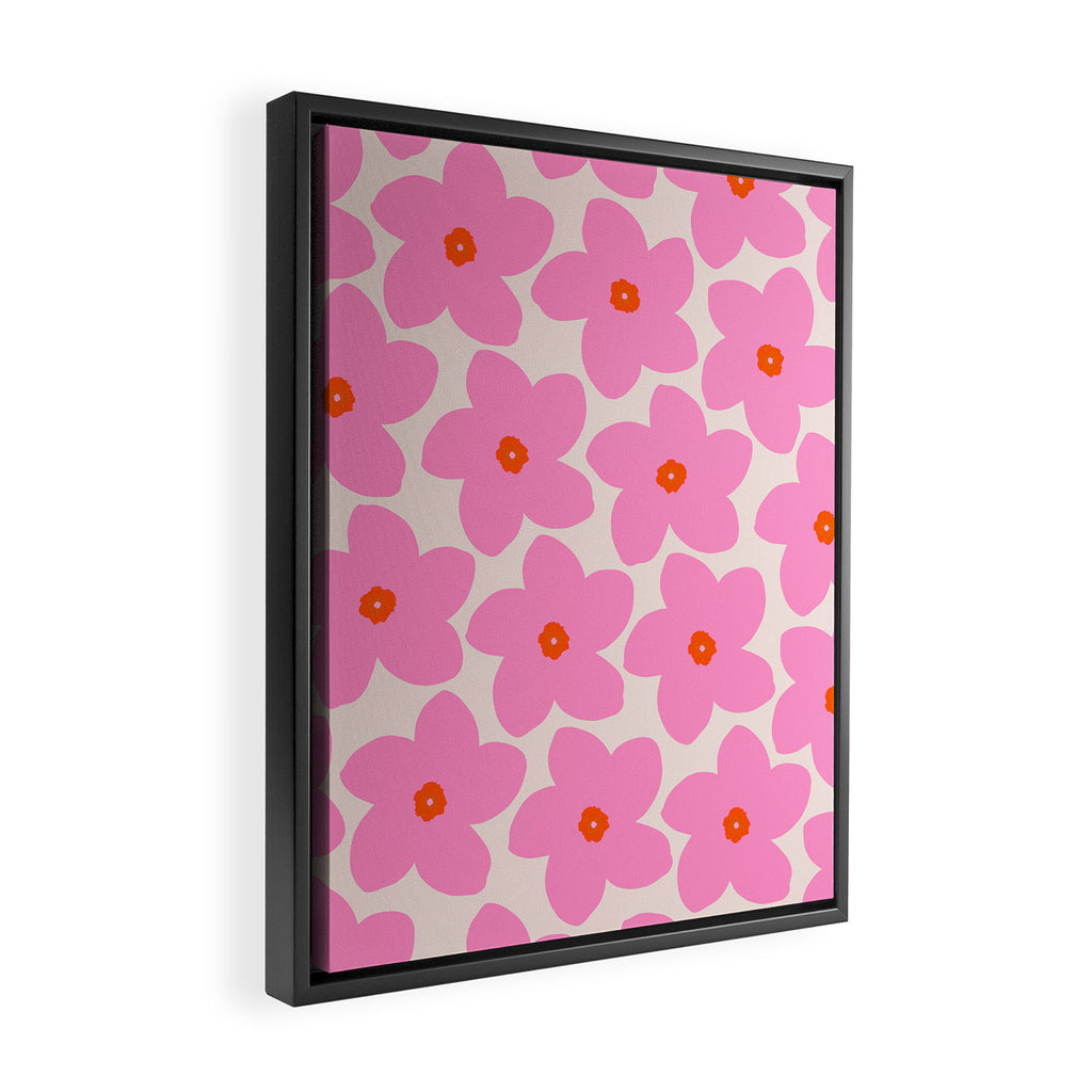 Abstract Retro Flower Pink Orange And Neutral Print Preppy Modern Floral Framed Canvas Print Gallery Image 2
