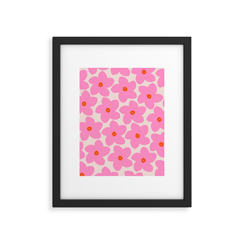Abstract Retro Flower Pink Orange And Neutral Print Preppy Modern Floral Framed Art Print Gallery Image 4