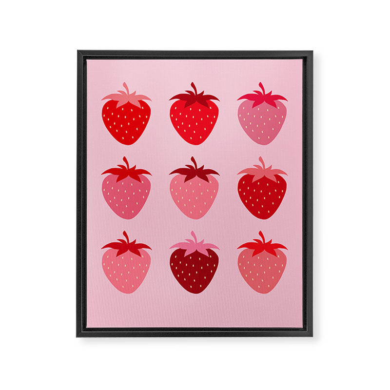 Abstract Retro Fruit Print Pink And Red Aesthetic Modern Preppy Strawberries Framed Canvas Print Gallery Image 6