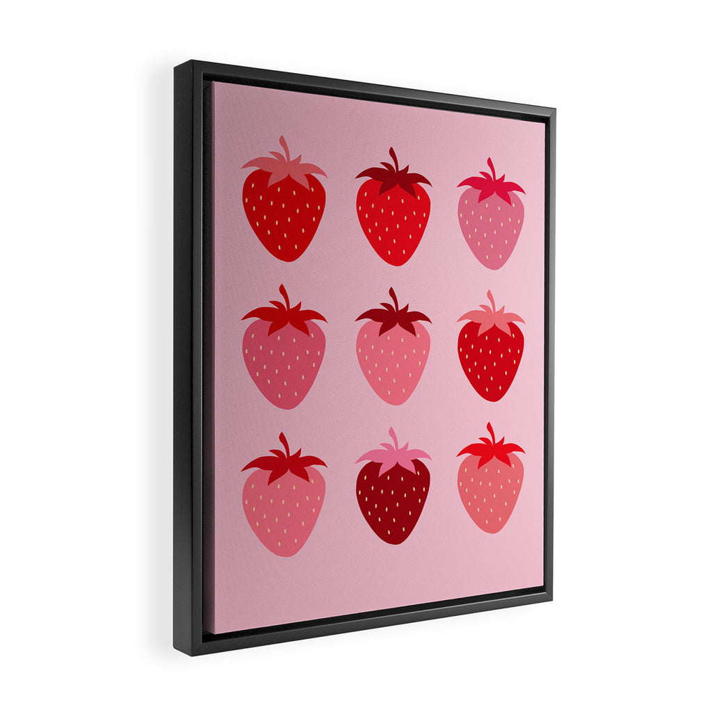 Abstract Retro Fruit Print Pink And Red Aesthetic Modern Preppy Strawberries Framed Canvas Print Gallery Image 2