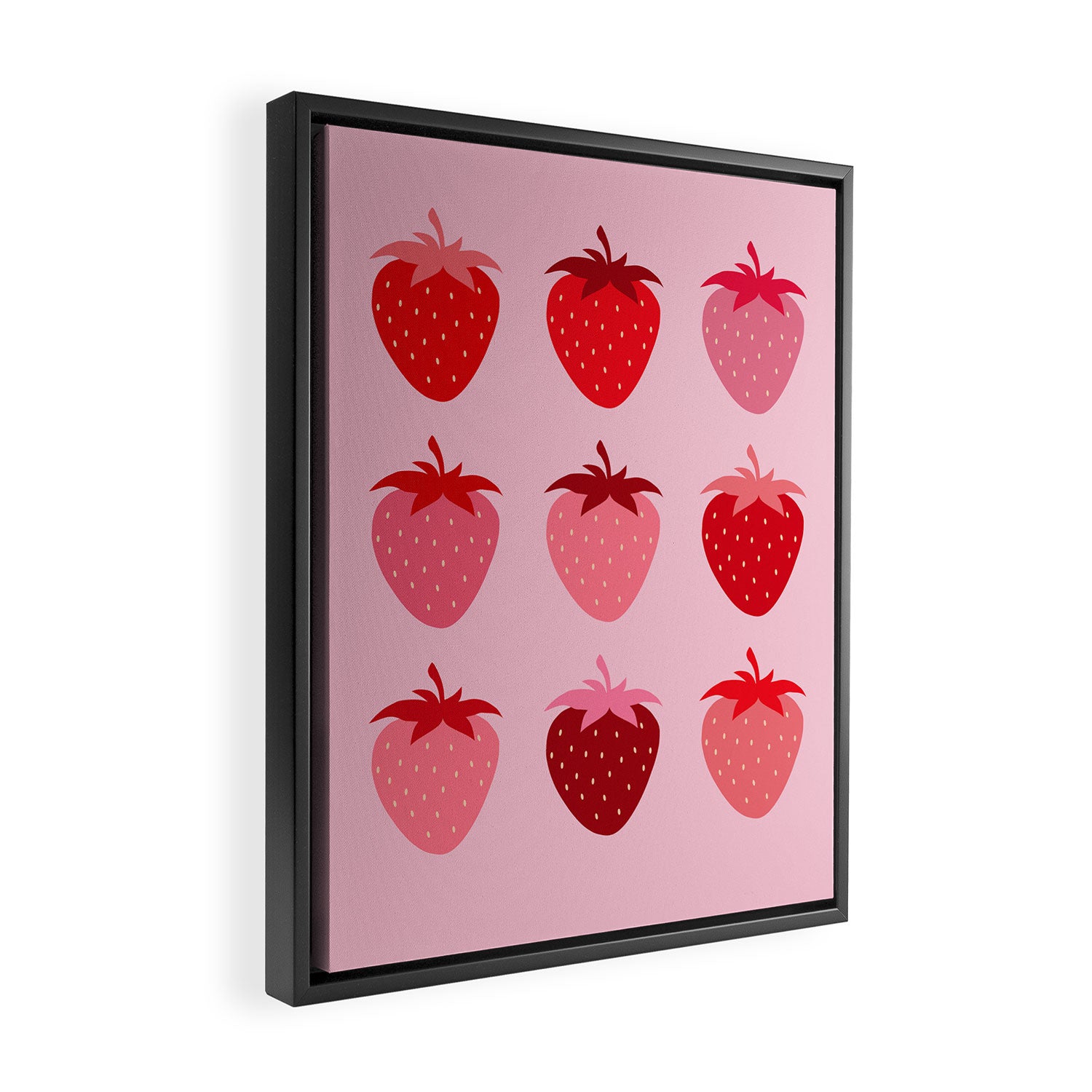 Abstract Retro Fruit Print Pink And Red Aesthetic Modern Preppy Strawberries Framed Canvas Print Gallery Image 2