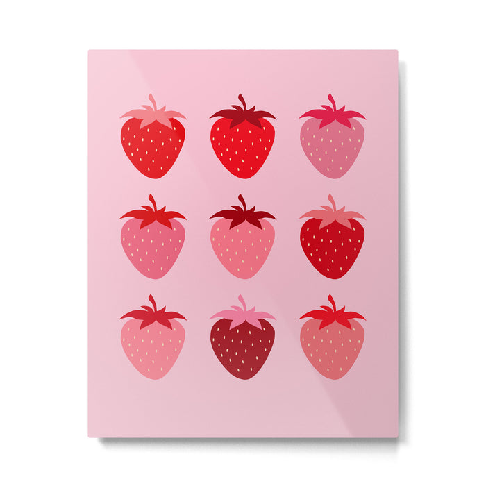 Abstract Retro Fruit Print Pink And Red Aesthetic Modern Preppy Strawberries Metal Print Gallery Image 1
