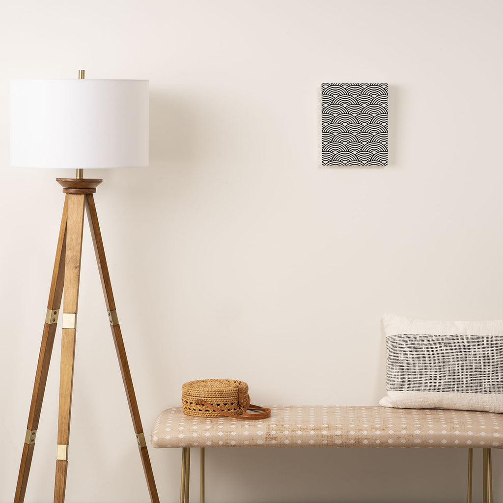 Black And Cream White Japanese Seigaiha Wave Canvas Print Gallery Image 2