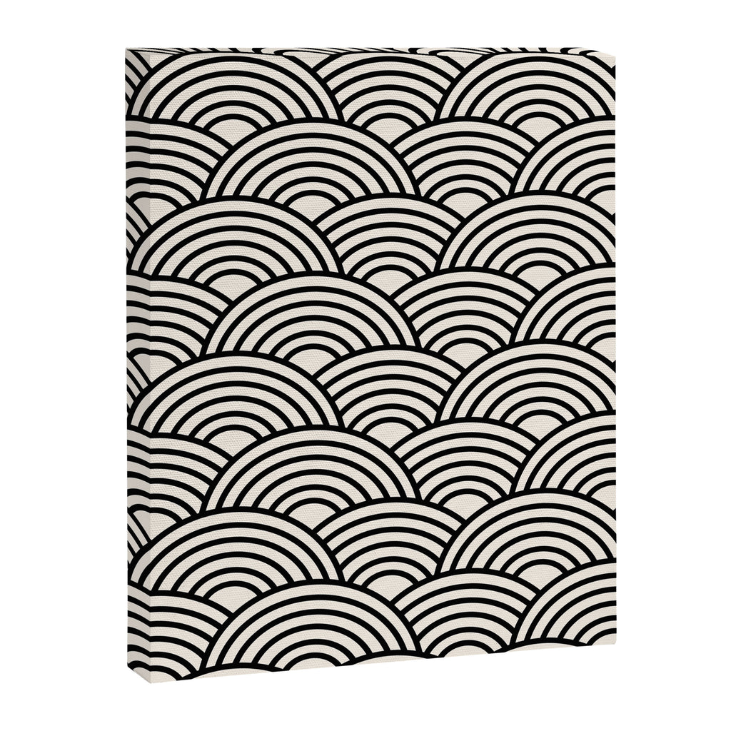 Black And Cream White Japanese Seigaiha Wave Canvas Print Gallery Image 6