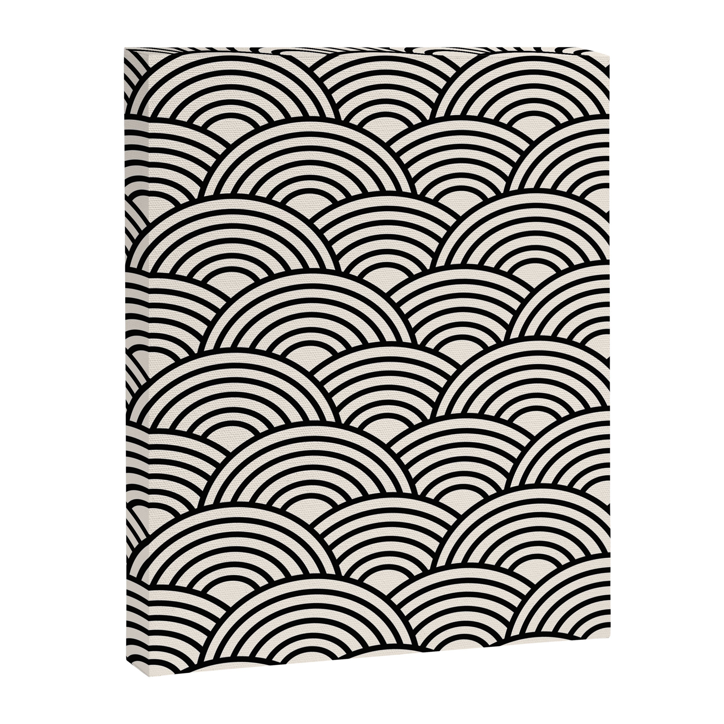Black And Cream White Japanese Seigaiha Wave Canvas Print Gallery Image 6