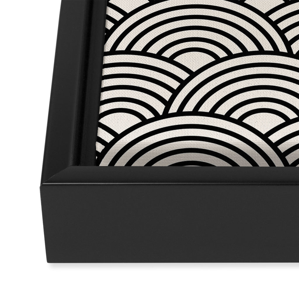 Black And Cream White Japanese Seigaiha Wave Framed Canvas Print Gallery Image 3