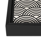 Black And Cream White Japanese Seigaiha Wave Framed Canvas Print Gallery Image 3