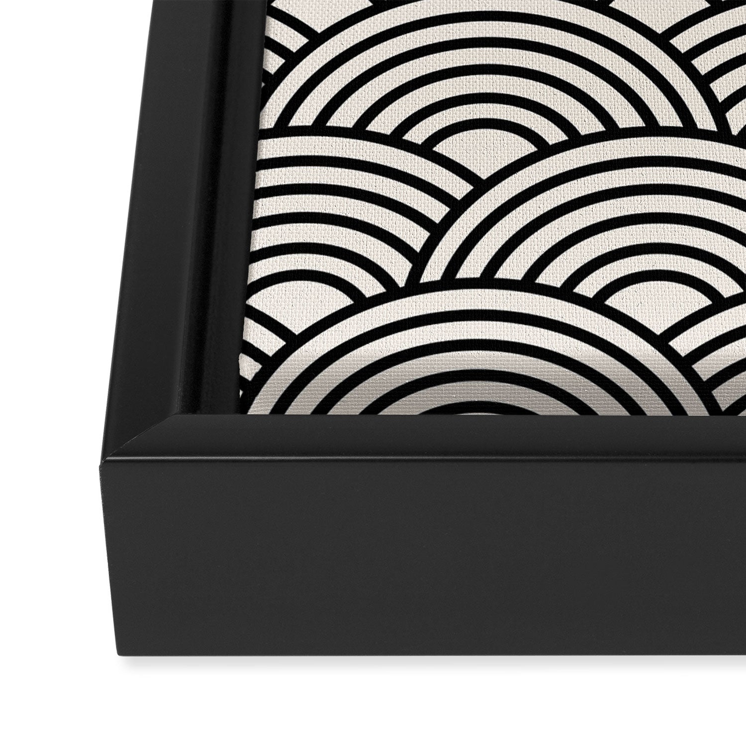 Black And Cream White Japanese Seigaiha Wave Framed Canvas Print Gallery Image 3