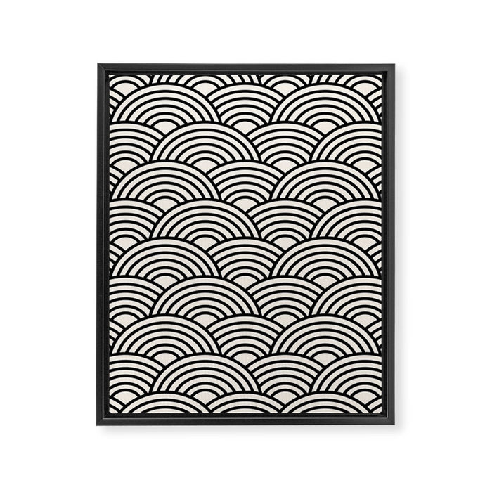 Black And Cream White Japanese Seigaiha Wave Framed Canvas Print Gallery Image 1