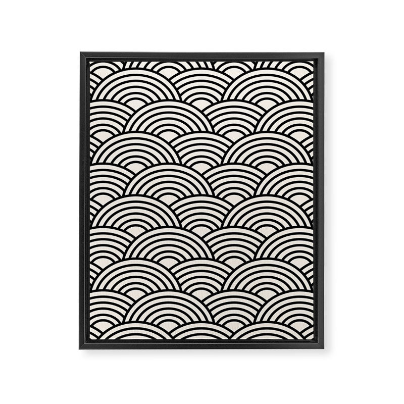 Black And Cream White Japanese Seigaiha Wave Framed Canvas Print Gallery Image 6