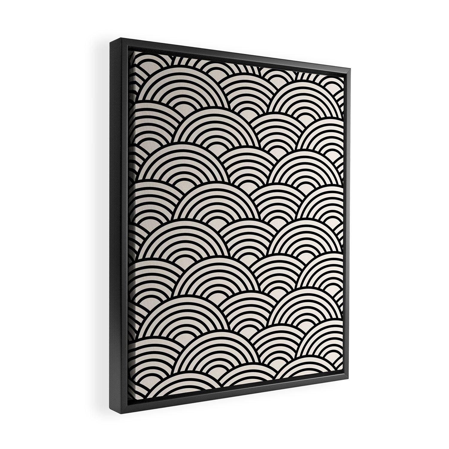 Black And Cream White Japanese Seigaiha Wave Framed Canvas Print Gallery Image 2