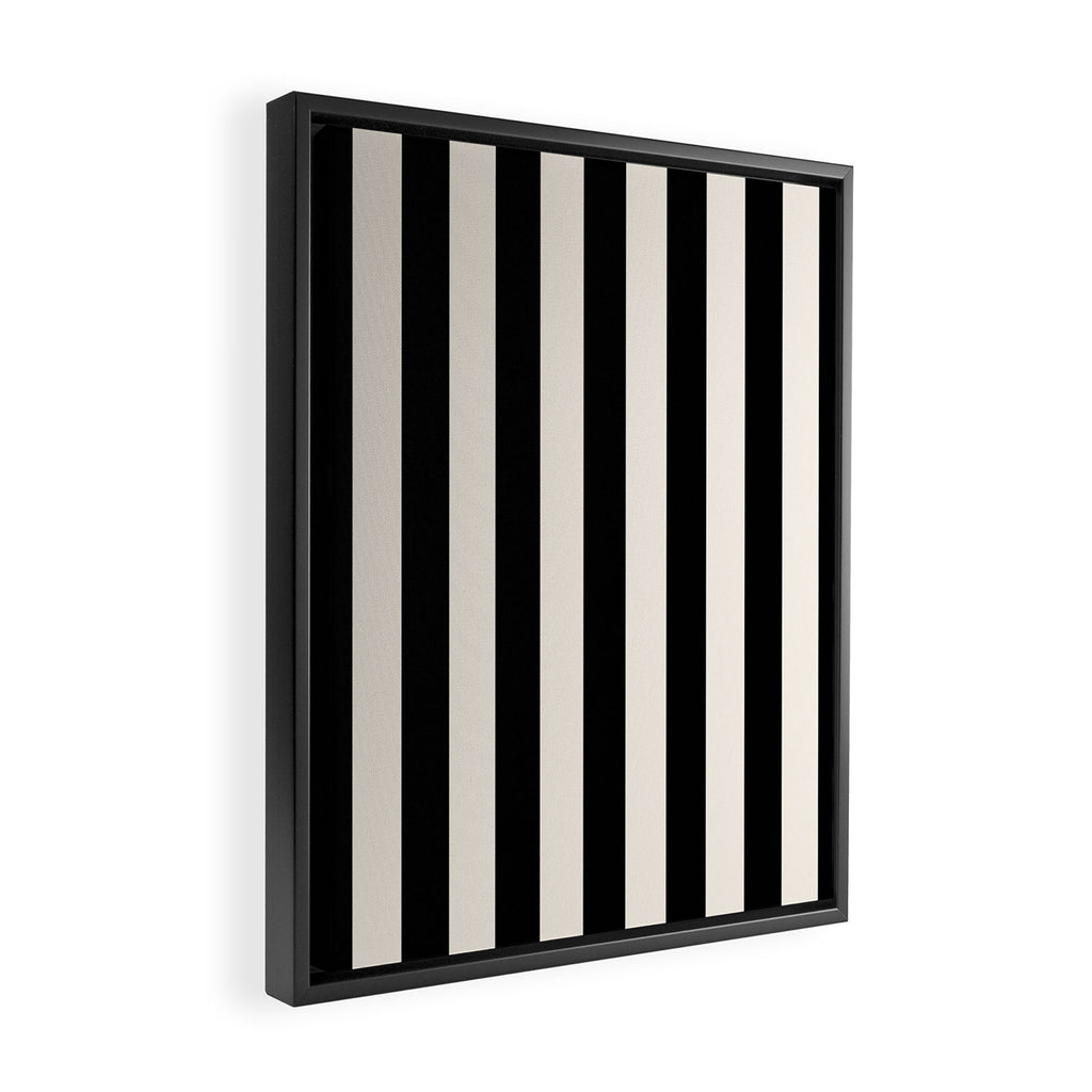 Black And Cream White Vertical Stripes Framed Canvas Print Gallery Image 2