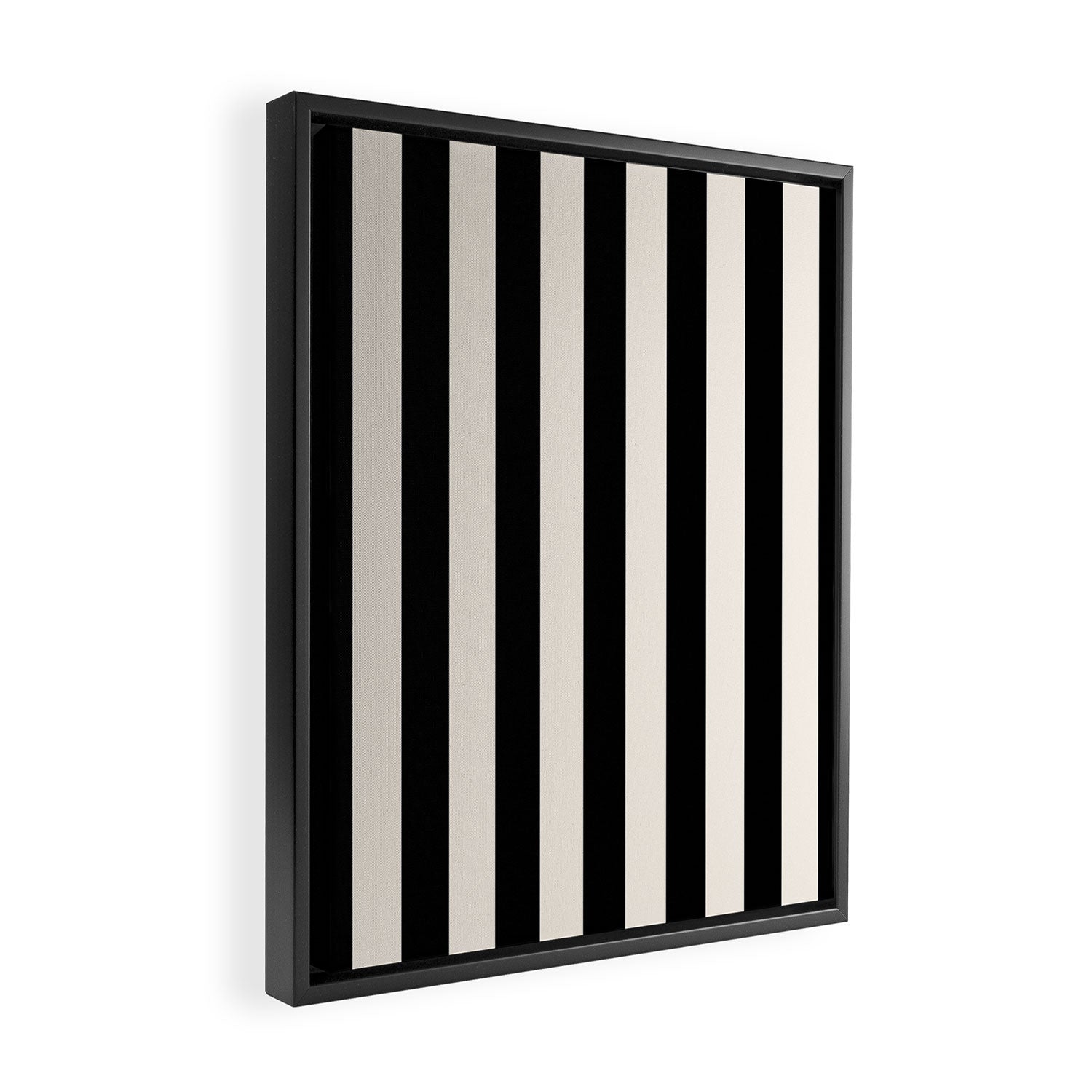 Black And Cream White Vertical Stripes Framed Canvas Print Gallery Image 2