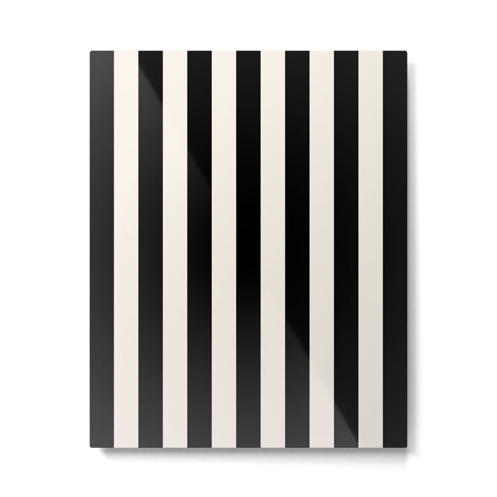 Black And Cream White Vertical Stripes Metal Print Gallery Image 1