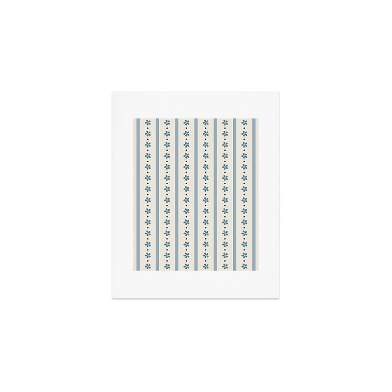 Blue And Cream Stripes And Flowers Art Print Gallery Image 1