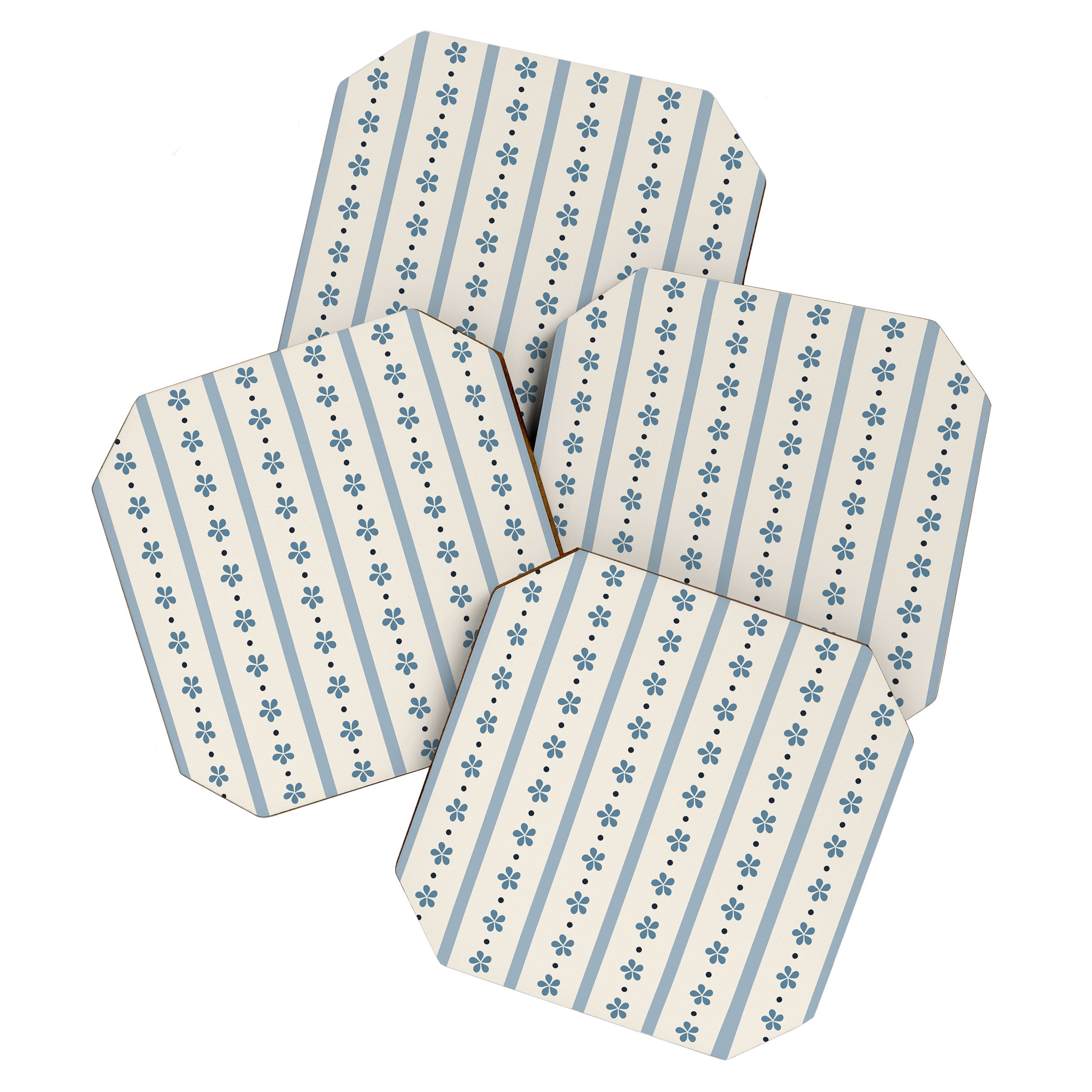 Blue And Cream Stripes And Flowers Coaster Gallery Image 1