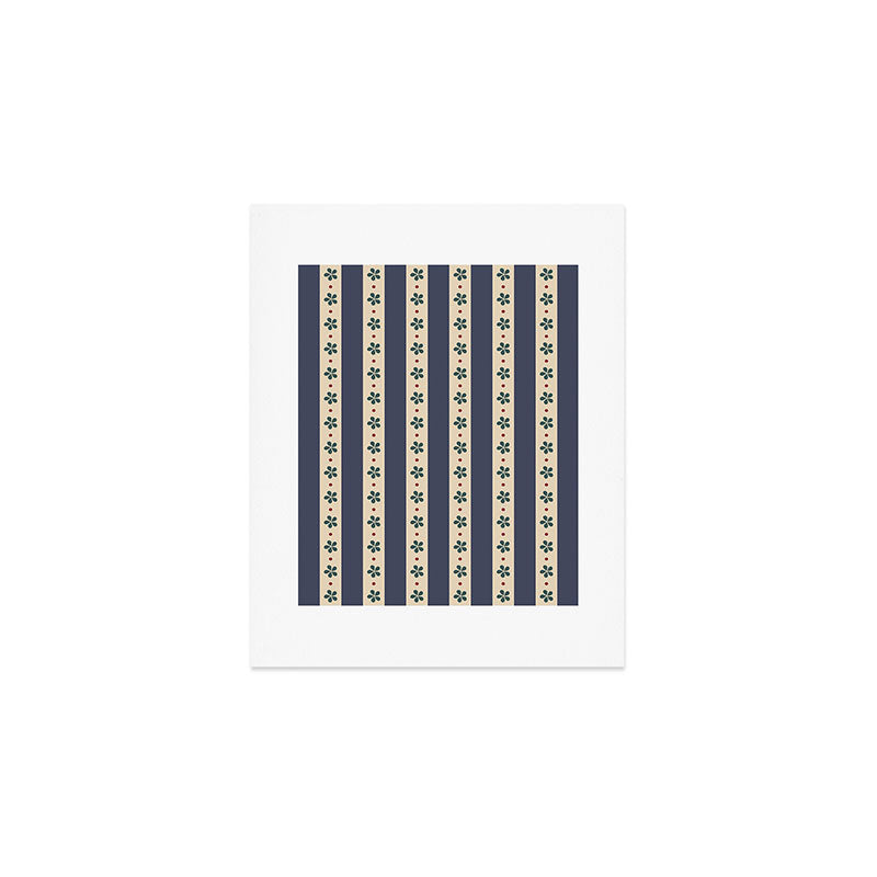 Blue Stripes And Flowers Art Print Gallery Image 1