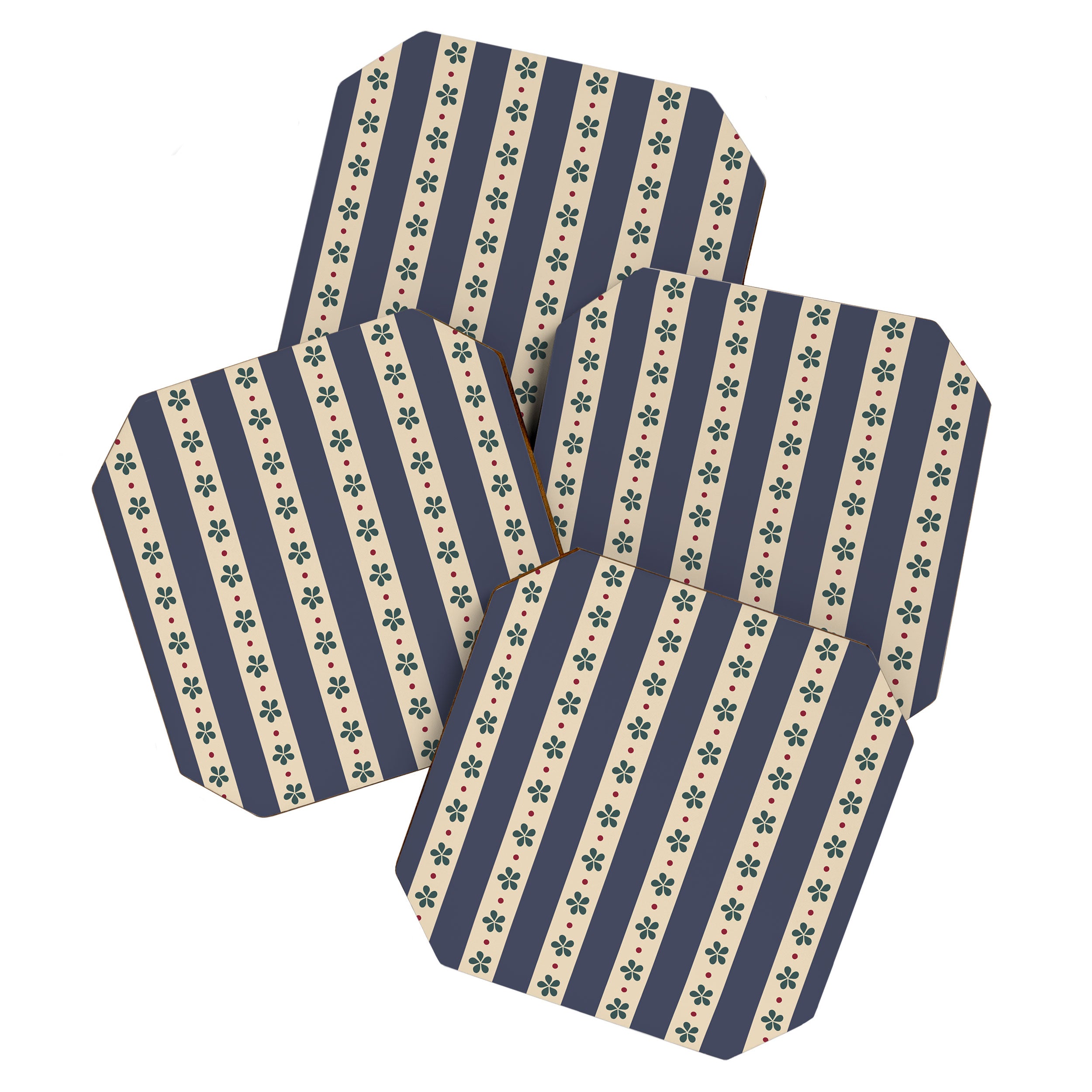Blue Stripes And Flowers Coaster Gallery Image 1