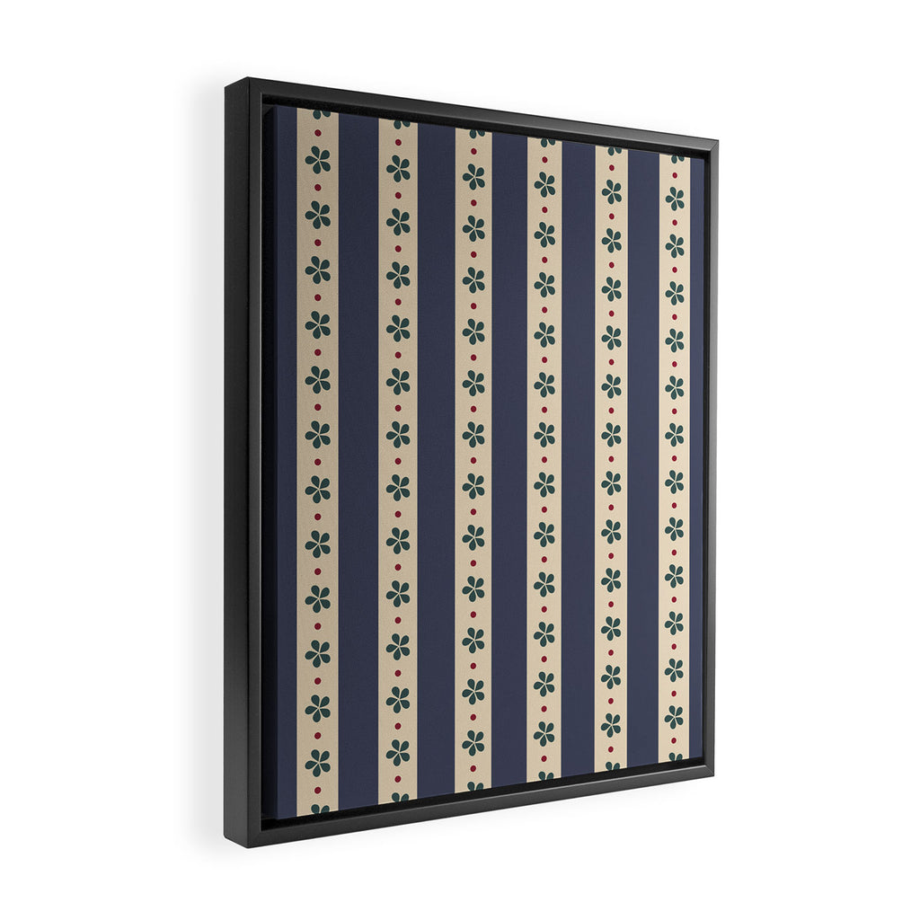 Blue Stripes And Flowers Framed Canvas Print Gallery Image 2
