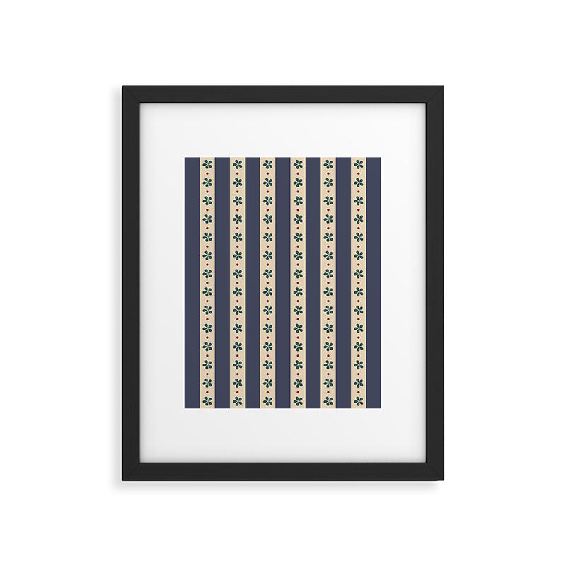 Blue Stripes And Flowers Framed Art Print Gallery Image 5