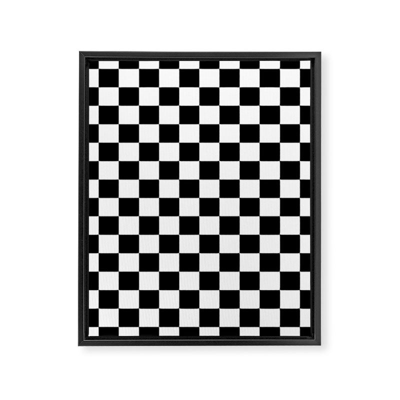 Check Checkered Checkerboard Geometric Black And White Pattern Framed Canvas Print Gallery Image 6