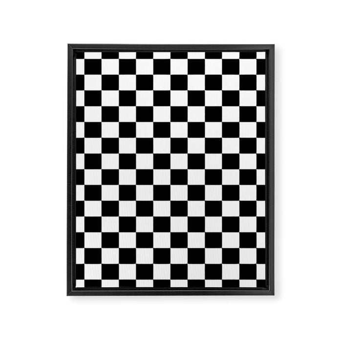 Check Checkered Checkerboard Geometric Black And White Pattern Framed Canvas Print Gallery Image 1