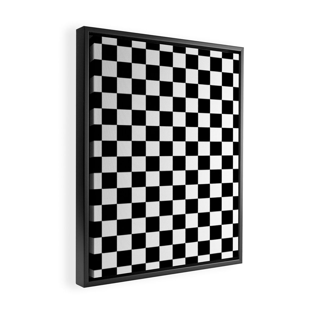 Check Checkered Checkerboard Geometric Black And White Pattern Framed Canvas Print Gallery Image 2