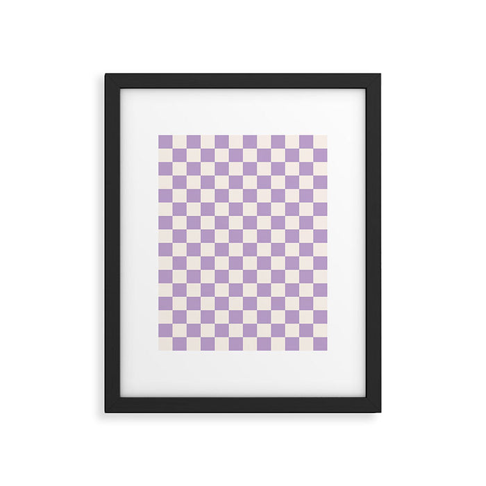 Check Checkered Purple Lilac Lavender Checkerboard Geometric Square Grid Pattern Boho Modern Minimal Framed Art Print Gallery Image 1