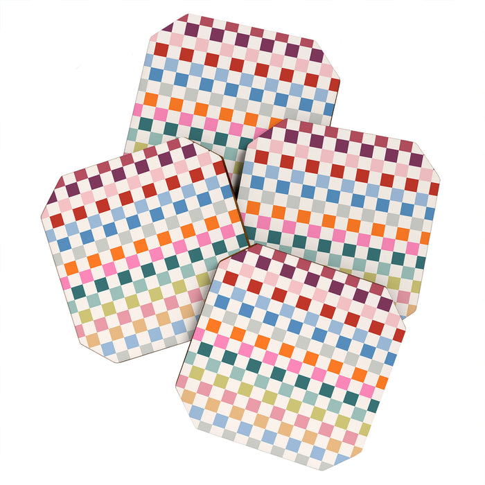Checkered Retro Colorful Check Pattern Coaster Gallery Image 1